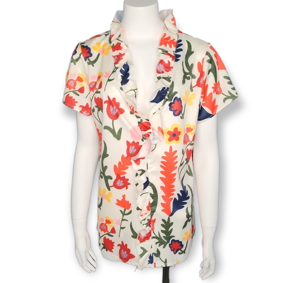 Misslook Ruffle Deep Neck Blouse Size Small - Multicolor Floral